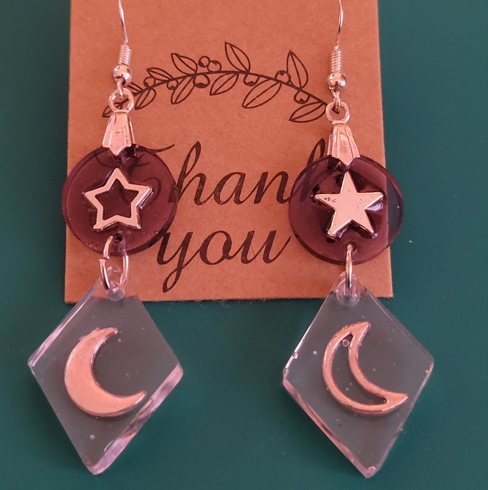 Moon and Star Hand Crafted Earrings